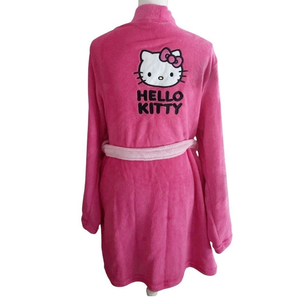 New Sanrio hello Kitty Hot pink Embroidered Back pockets belted‎ tie robe 2XL